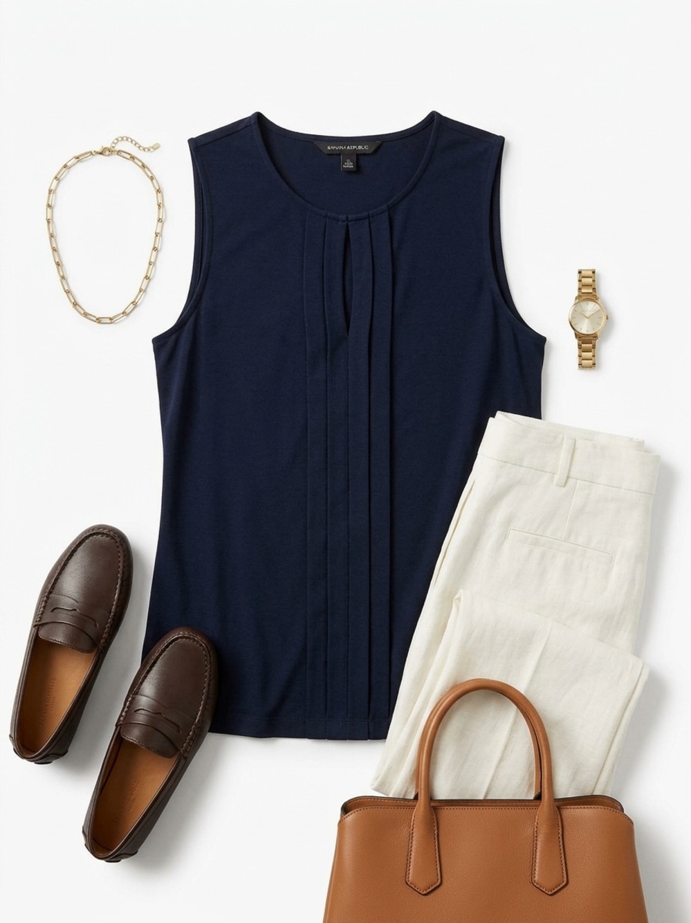 Banana Republic Navy Pleated Front Sleeveless Tank